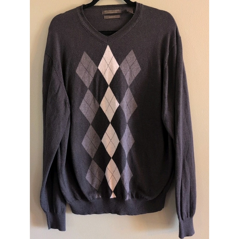 Sebastian Cooper Brown Argyle  Cotton Cashmere Pullover Sweater‎ Men's XXL